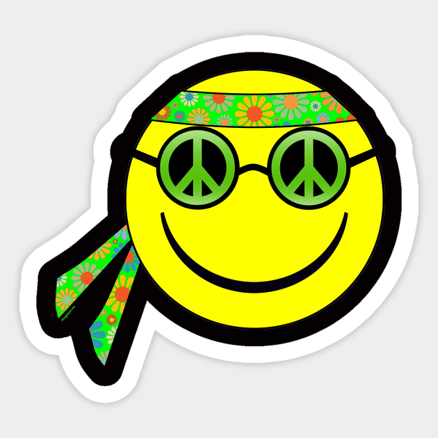 Smiley - Hippie - Peace Sign Sunglasses/Flower Headband Sticker by VeryHippie.com